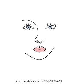 Abstract face one line drawing. Doodle. Portrait minimalistic style. Logo, icon, label. International Women's Day. Vector illustration for card, poster, modern design. 