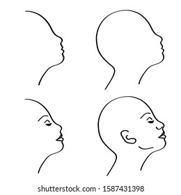 Abstract face one line drawing. Set. Doodle. Portrait minimalistic style. Logo, icon, label. International Women's Day. Vector illustration for card, poster, modern design. 