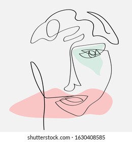 Abstract face in one line drawing. Portrait minimalist style. Continuous line vector of a woman art deco style.

