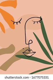 Dibujo de una línea de cara abstracta