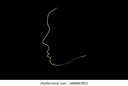 abstract face one line drawing. Portrait minimalistic style. Vector illustration. Gold and black