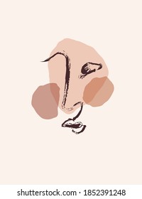 abstract face one line drawing. Portrait minimalistic style. Fine one line drawing abstract face. One line drawing abstract face. Modern continuous line art