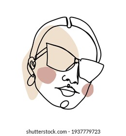 abstract face one line drawing. Beauty Woman Portrait minimalistic style