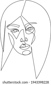 Abstract face one line drawing. Beauty woman portrait. Minimalistic style vector illustration.