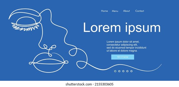 dibujo abstracto de una línea de cara. Retrato de estilo minimalista. Se puede usar para logotipo, emblema, presentación de diapositivas y banner. Ilustración con plantilla de presupuesto. 