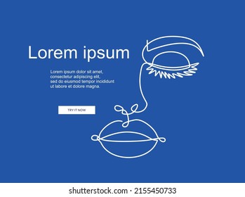 abstract face one line drawing. Portrait minimalistic style. Can used for logo, emblem, slide show and banner. Illustration with quote template. 