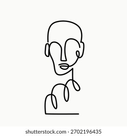 Dibujo abstracto de una línea de cara. Ilustración abstracta de una sola línea de cara. Arte abstracto de la línea minimalista de la cara. Arte vectorial abstracto de la cara