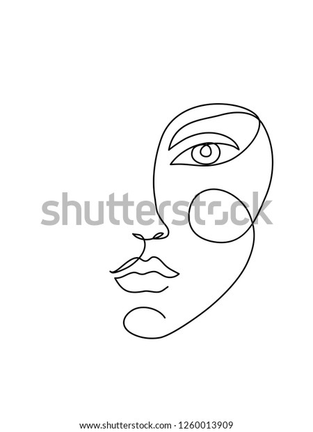 Abstract Face One Line Drawing Portret Stock Vector (Royalty Free ...