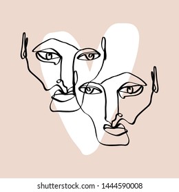 Abstract face one line modern drawing. Portrait in minimalistic style.