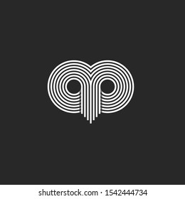 Abstract face owl logo linear design of the parallel lines in minimalist style to print on a T-shirt or tattoo