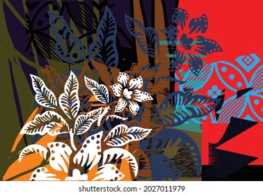 Abstract face painting, wall art, vector design illustration. creative graphic design shapes with textured floral shapes. minimalistic abstract  floral. EPS 10