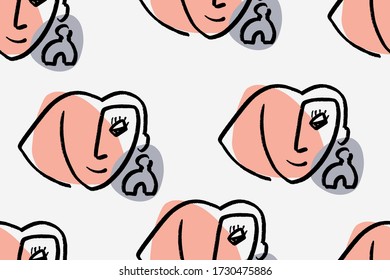 Patrón de la cara abstracta , retrato de arte de línea, fondo de formas simples, ilustración vectorial