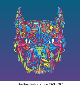 Abstract face of pitbull isolated on gradient background, vector illustration