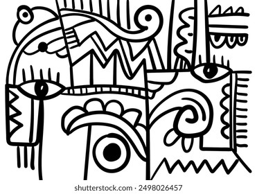 Fondo Abstractas del retrato de la cara, blanco y negro, Ilustración vectorial.