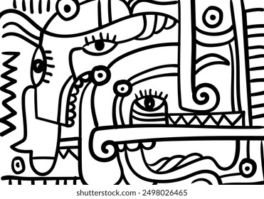Abstract face portrait background, black and white, vector illustration.