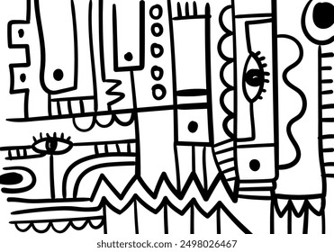 Fondo Abstractas del retrato de la cara, blanco y negro, Ilustración vectorial.