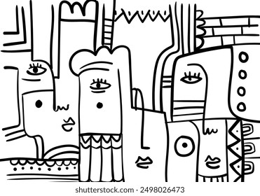 Abstract face portrait background, black and white, vector illustration.