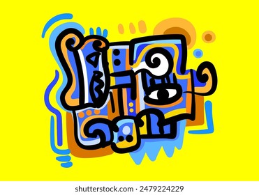Abstract face portrait cubism art style, decorative, line art hand drawn vector illustration.