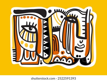  Abstract face portrait cubism art style, decorative, line art hand drawn vector illustration.