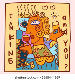 Ilustración vectorial dibujada a mano del estilo del doodle, decorativo, geométrico, del cubismo del retrato de la cara Abstractas. Impresión de arte estético, arte de la pared, cartel y diseño de tarjetas.