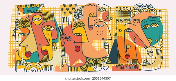 Abstract face portrait doodle line art hand drawn vector illustration. Aesthetic design for art print, decoration, cards, poster and wall art.