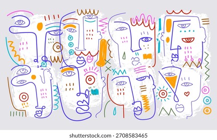 Abstract face portrait doodle line art hand drawn vector illustration for art print, wall art, decoration, banner and poster.