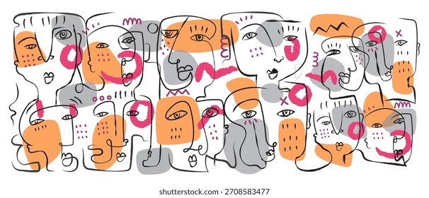 Ilustración vectorial dibujada a mano del arte de la línea del doodle del retrato de la cara Abstractas para la impresión del arte, el arte de la pared, la decoración, el Anuncio y el cartel.