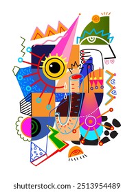 Abstract face portrait geometric, shapes, doodle line art vector illustration. Aesthetic design for art print, cover, poster, decoration, cards and print.