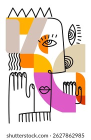Abstrato face retrato formas geométricas rabiscar linha arte desenhado à mão ilustração vetorial. Design estético para impressão de arte, decoração, cartões, cartaz e arte de parede.