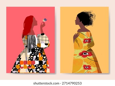 Ilustración vectorial Abstractas de la muchacha del retrato de la cara. Cubismo artístico, geométrico, patrón de Formas con colores vibrantes para el arte de la pared, impresión, cartel y decoración.