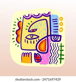 Abstract face portrait line art simple outline doodle hand drawn illustration.  Modern, creative and isolated on white background.