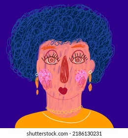 Abstract face portrait man, woman,character rough hand drawn vector illustration. Trendy contemporary modern wall art,print,cover, poster.
