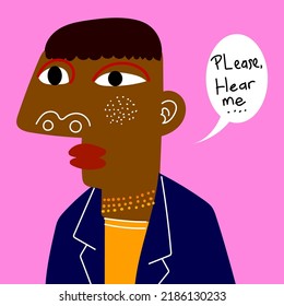 Abstract face portrait man, woman,character rough hand drawn vector illustration. Trendy contemporary modern wall art,print,cover, poster.