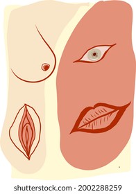 Abstract face portrait minimal art modern illustration feminine   