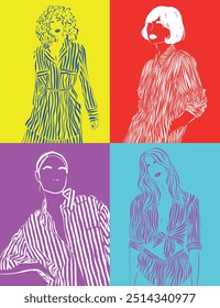 Abstract face portrait people line art shapes and doodles hand drawn vector illustration for fashion design glamour beauty line art.