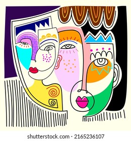 Abstract face portrait person, geometric, ethnic, hand drawn character vector illustration.