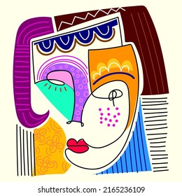 Abstract face portrait person, geometric, ethnic, hand drawn character vector illustration.