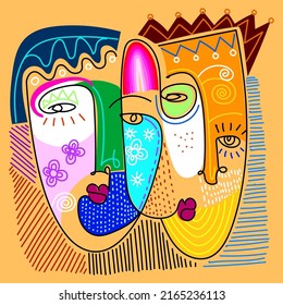 Abstract face portrait person, geometric, ethnic, hand drawn character vector illustration.