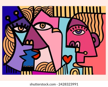 Abstract face portrait person geometric, doodle, line art hand drawn vector illustration. Aesthetic design for art print, wall art, banner, cover, poster and decoration.
