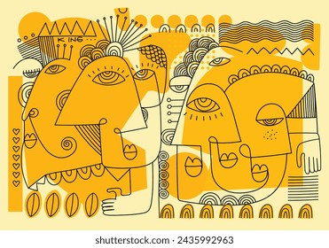Abstract face portrait person geometric, doodle, line art hand drawn vector illustration. Aesthetic design for art print, wall art, banner, cards, poster, cover and decoration.