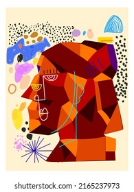 Abstract face portrait person shape geometric character vector illustration.