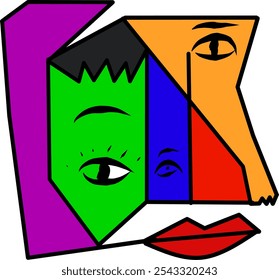 abstract Face portrait vector. vector face abstract art illustration design. minimalist abstract face. cubism man illustration cubism painting. Artistic and stylish modern print. Hand drawn vector