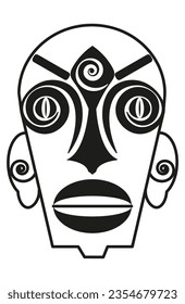 Abstract face of primitive man on white background. Mask template