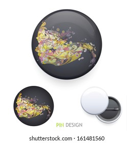 Abstract face printed on pin. Vector design. 