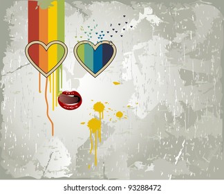 Abstract face with rainbow drips in style retro.