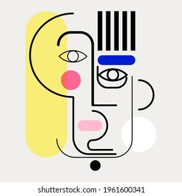 Abstract face seamless pattern vector illustration. Minimalism, aesthetic, line, contour on color.