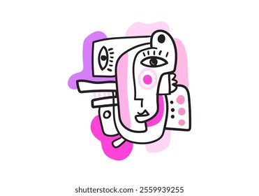 Abstract face shape. Cubism painting style. Contemporary Hand Drawn Vector Illustration.