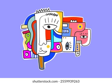 Abstract face shape. Cubism painting style. Contemporary Hand Drawn Vector Illustration.