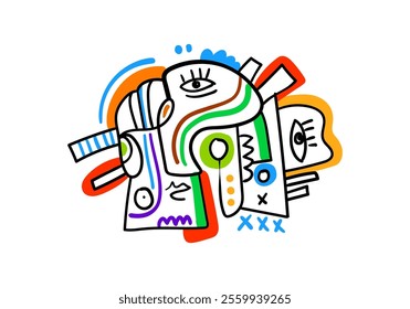 Abstract face shape. Cubism painting style. Contemporary Hand Drawn Vector Illustration.