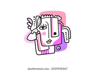 Abstract face shape. Cubism painting style. Contemporary Hand Drawn Vector Illustration.